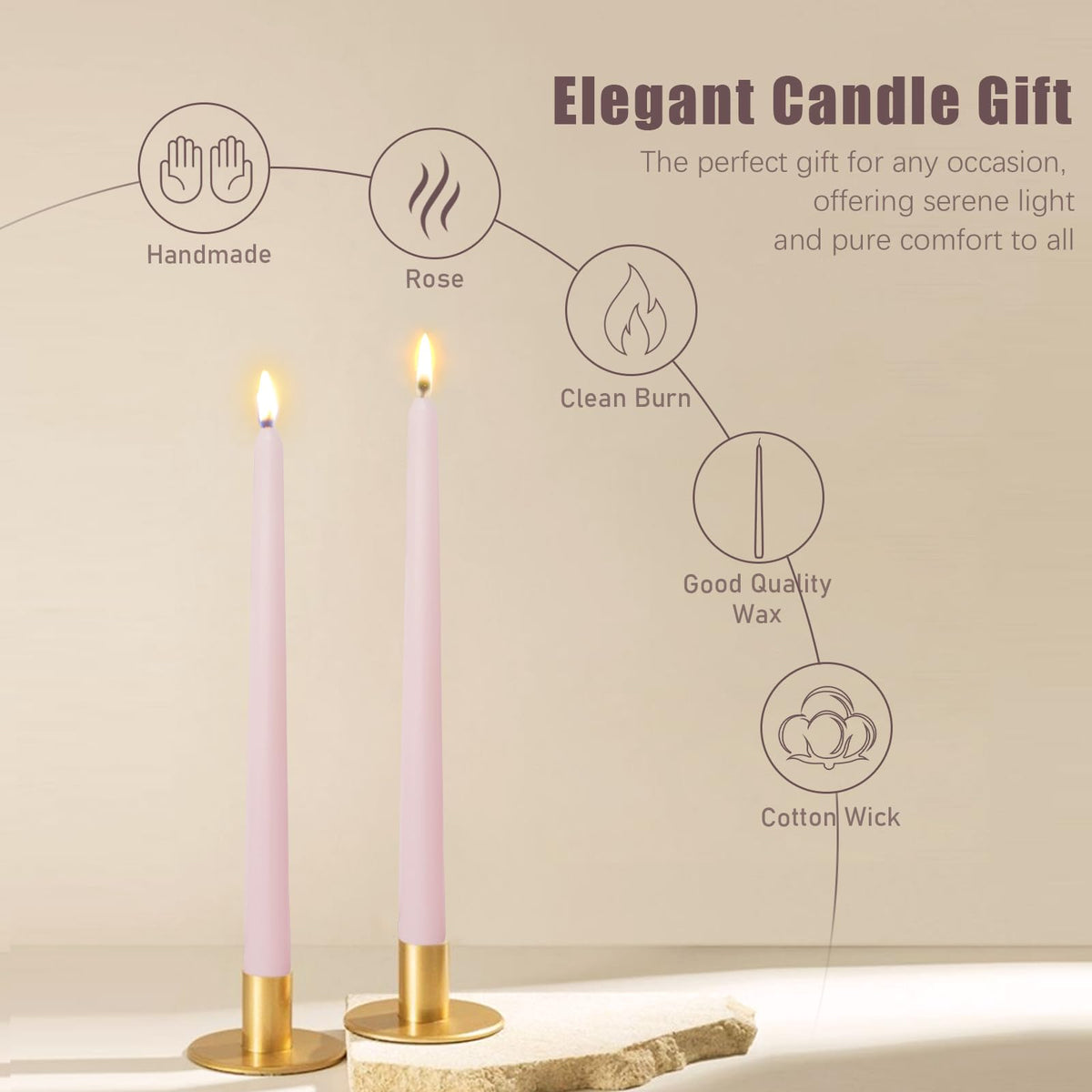 Candlesticks Long Taper Candle,Rose Scented 10 Inches Light Pink Candle Sticks Smokeless Tapered Candles for Home Décor Holiday Gifts