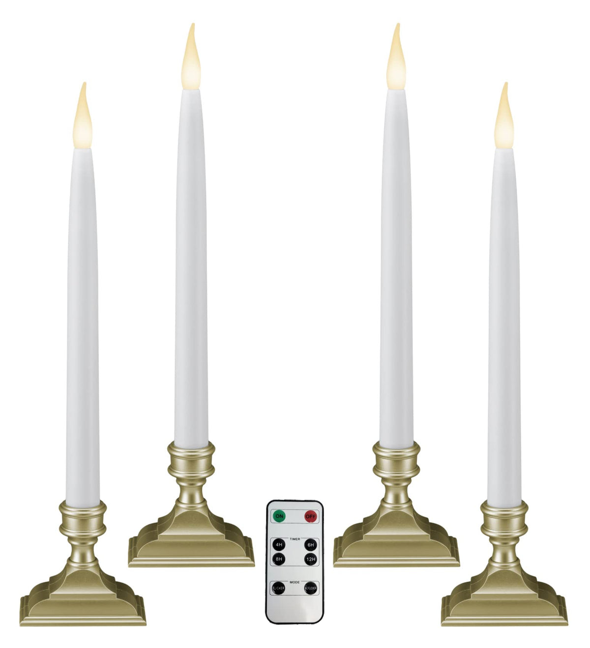612 Vermont Battery Operated LED Window Candles with Timer, Remote Control, Warm White Flicker or Steady On, VTR1660P-4 (Pack of 4, Pewter)