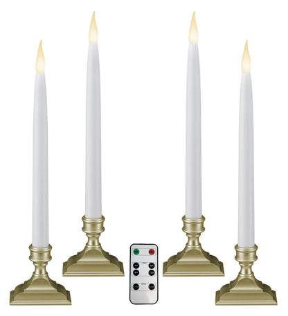 612 Vermont Battery Operated LED Window Candles with Timer, Remote Control, Warm White Flicker or Steady On, VTR1660P-4 (Pack of 4, Pewter)