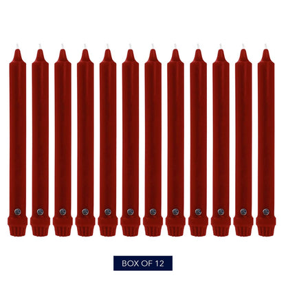Colonial Candle Unscented Taper Candle, Classic Collection, Traditional Cranberry, 8 in, Pack of 12 - Up to 6 Hours Burn