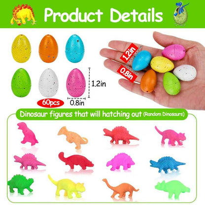 60PCS Small Hatching Dinosaur Eggs for Dinosaur Birthday Party Favors Summer Goodie Treat Bag Stuffers Classroom Carnival Prizes Bulk Pinata Fillers Novelty Grow in Water Dino Eggs with Toys Inside
