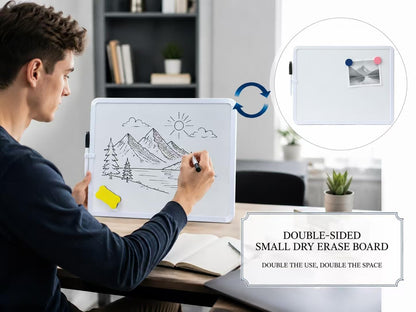 MXG Portable Double-Sided Whiteboard, 8x12 Inch Small Dry Erase Board with Markers, Eraser & Magnets, Mini Whiteboard for Wall, Office, Home, Kitchen, Classroom, Business Presentation
