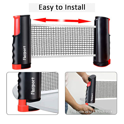 FBSPORT Ping Pong Paddle Set, Portable Table Tennis Set with Retractable Net,Rackets,Balls and Carry Bag for Indoor/Outdoor Games