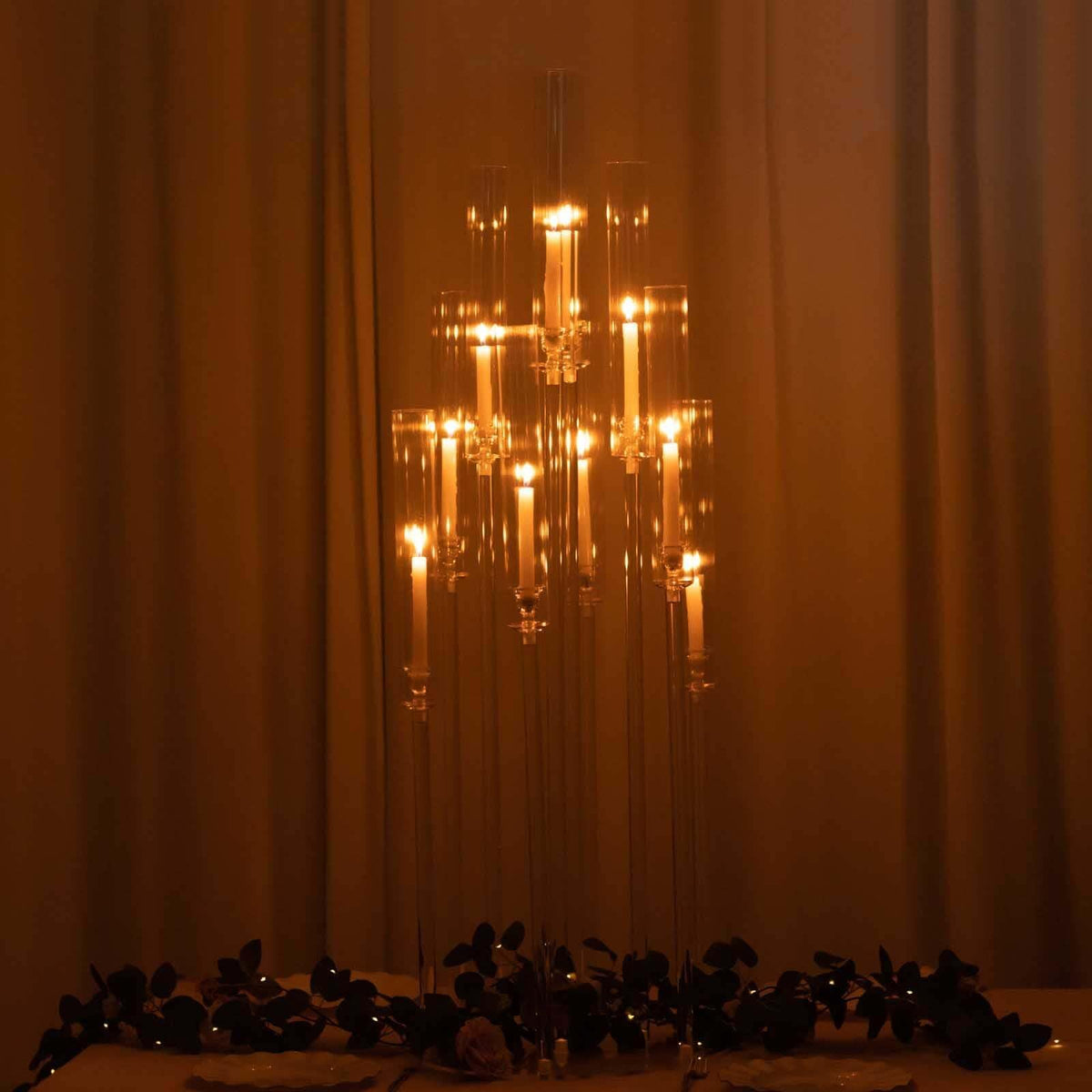 Efavormart 10 Arm Clear Acrylic Cluster Round Taper Candle Holder Candelabra, Pillar Candle Stick Stand with Circular Base - 47" Tall