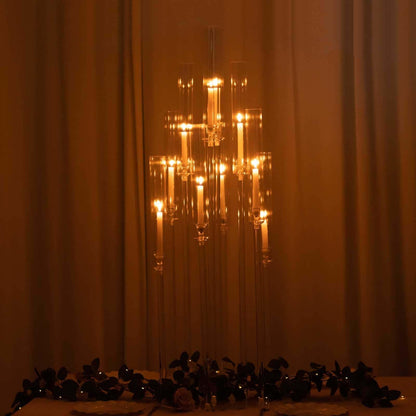 Efavormart 10 Arm Clear Acrylic Cluster Round Taper Candle Holder Candelabra, Pillar Candle Stick Stand with Circular Base - 47" Tall
