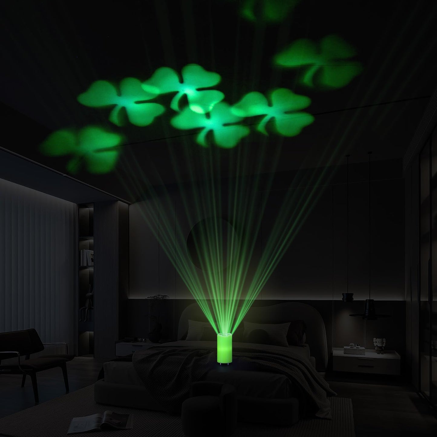 XingsLight St Patricks Day Decorations Flameless Candles with Lucky Clover Projector, Green LED Candle with Remote and Timer