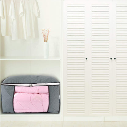 combocube Comforter Storage Bag, Jumbo Zippered Bag with Large Clear Window and Carry Handles, Space Saver Organizers for Closet, Blanket, Pillow, Quilt, Bedding, Clothes (2Pcs Grey Large)