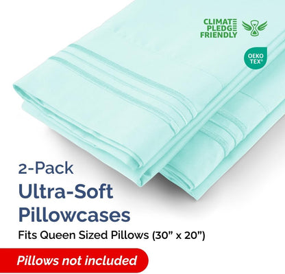 Skiennix Queen Pillow Cases Set of 2 - Ultra Soft Hotel Quality - Wrinkle Free & Fade Resistant - Spa Blue