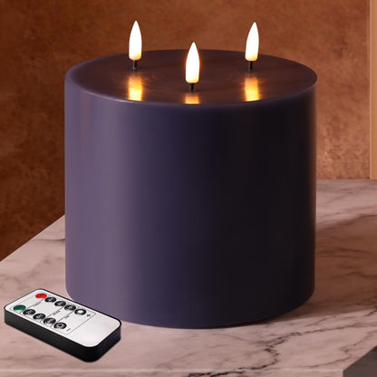 Girimax Navy Blue 3 Wick Flameless Candle with Remote, 6x6 inch Giant LED Pillar Candle, Battery Operated Real Wax Flickering