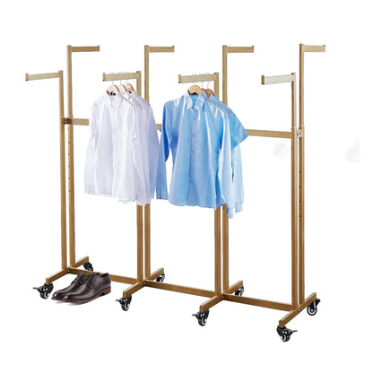 FKKPRVAX Floor Standing Metal Garment Rack - Heavy Retail Display Racks With Wheels, 8 Arms Clothing Rack, Square Tubing Portable Shirt Racks, Merchandise Display For Hanging Clothes (L-gold)