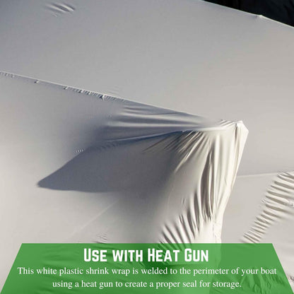 FPS Polyethylene Shrink Wrap - 7 mil Boat Shrink Film for Heat Gun, Industrial Protection and Storage, White, 14' x 150'