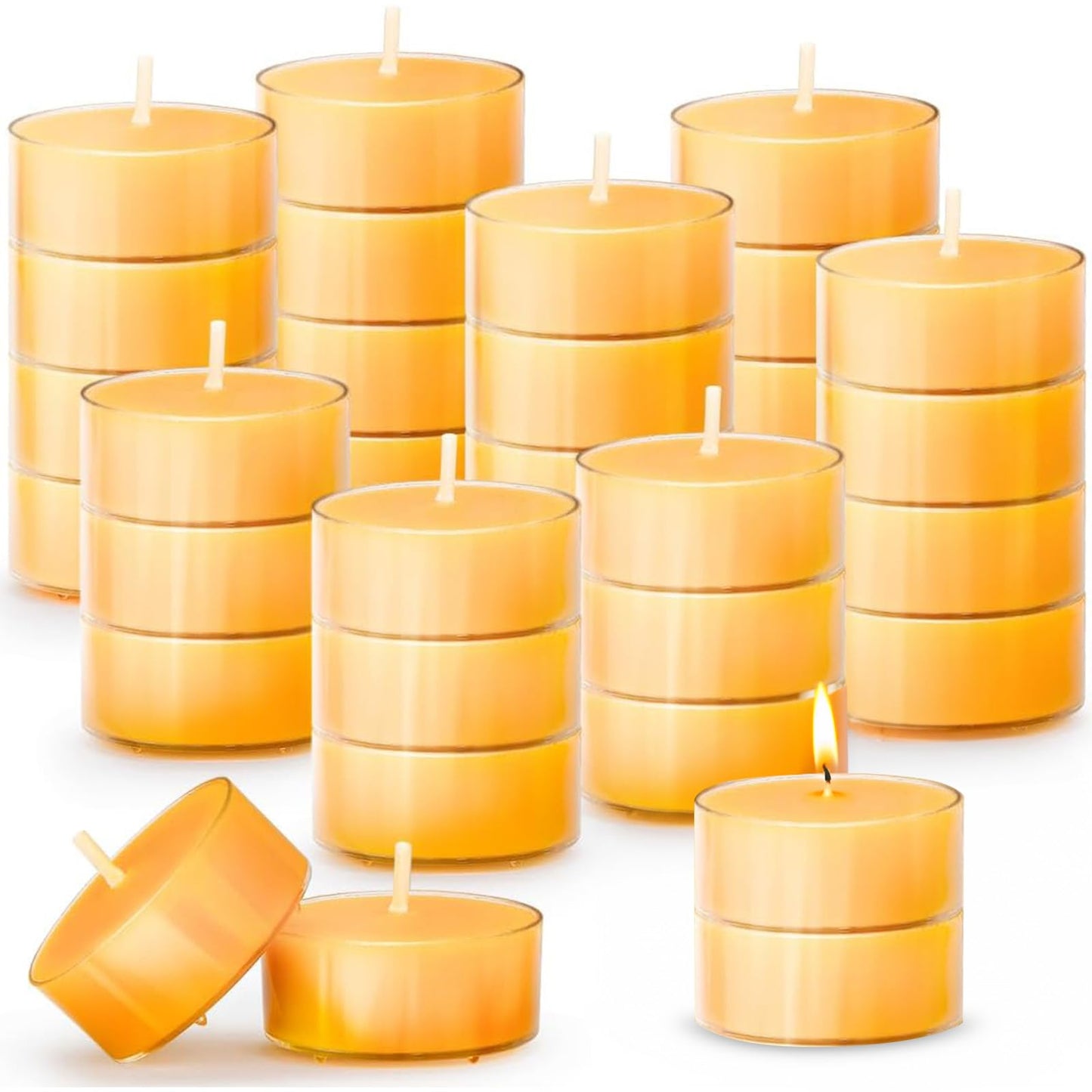 36 Pack Beeswax Tealight Candles, Pure Beeswax Tea Lights, 4-Hour Burn Time, Handmade Natural Beeswax Tea Candles in Clear Cup, Unscented Smokeless Tea Light Candles for Home Décor Party Wedding Spa