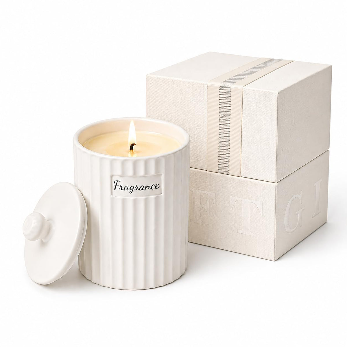 Viyffo Apple Cinnamon Holiday Scented Candle for Women & Men, Non Toxic Soy Candle in Matte White Ceramic Jar with Gift Box Perfect for Winter Gift & Home Decor