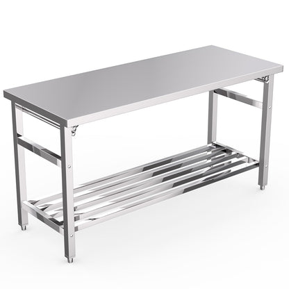 60" X 24" Stainless Steel Folding Table, NSF Commercial Work Table, Heavy Duty Prep Table with Adjustable Undershelf for Restaurant, Kitchen, Food Service, Space-Saving, No Installation Required