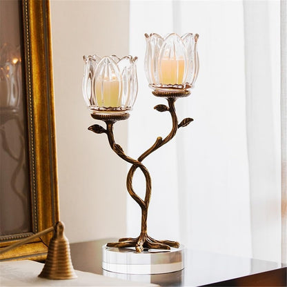 Candlesticks Light luxury creative home brass crystal glass candle holder entrance table advanced ornaments aromatherapy candle holder Decorative candle holder