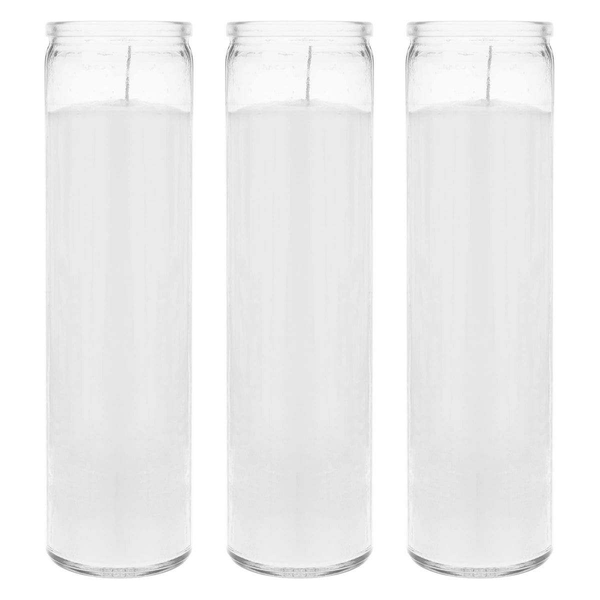 Mega Candles 3 pcs Unscented White 7 Day Glass Container Devotional Prayer Candles, Premium Wax Candle 2 Inch x 8 Inch, Sanctuary, Vigils, Prayers, Blessings, Religious, Memorials, Remembrance