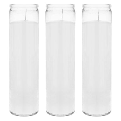 Mega Candles 3 pcs Unscented White 7 Day Glass Container Devotional Prayer Candles, Premium Wax Candle 2 Inch x 8 Inch, Sanctuary, Vigils, Prayers, Blessings, Religious, Memorials, Remembrance