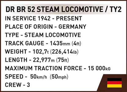COBI Historical Collection Steam Locomotive DR BR 52/Ty2 Building Set 1725 Pieces
