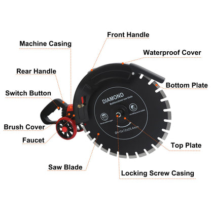 16" Electric Concrete Saw 4000W Wet/Dry Circular Saw with Water Pump and 16.4ft Water Hose Concrete Cutter for Brick Concrete Wall and Granite Max.Cutting Depth: 6.5in