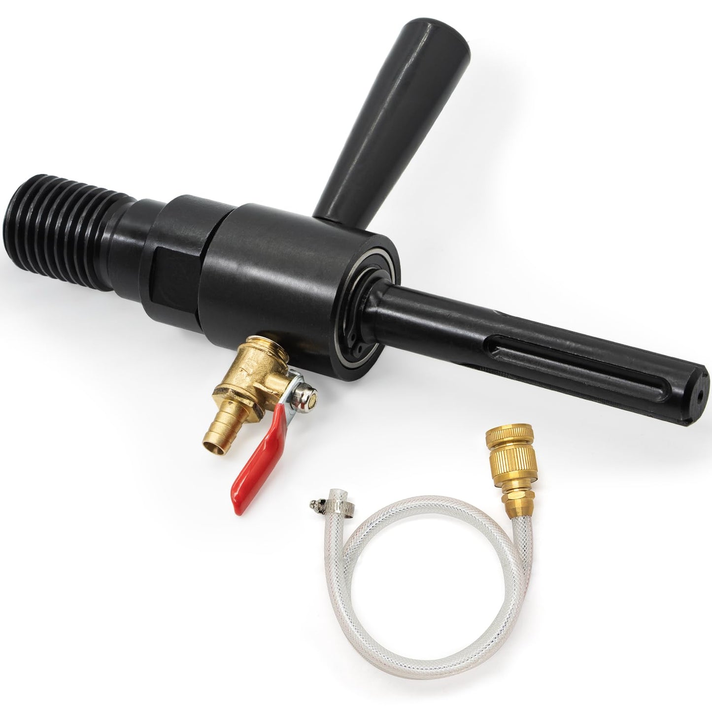 DaduoRi 7" Wet Core Drill Bit with Water Injection Capable Adapter for SDS Max Shank - Includes Solid Brass Quick Connector and Hose - Convenient 1 1/4"-7 Thread Core Bit with Water Feed Design