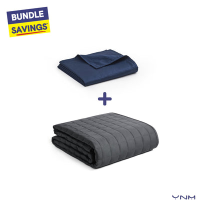 YnM Exclusive Cotton Duvet Cover for Weighted Blankets with 16 Strings (Navy, 60"x80")