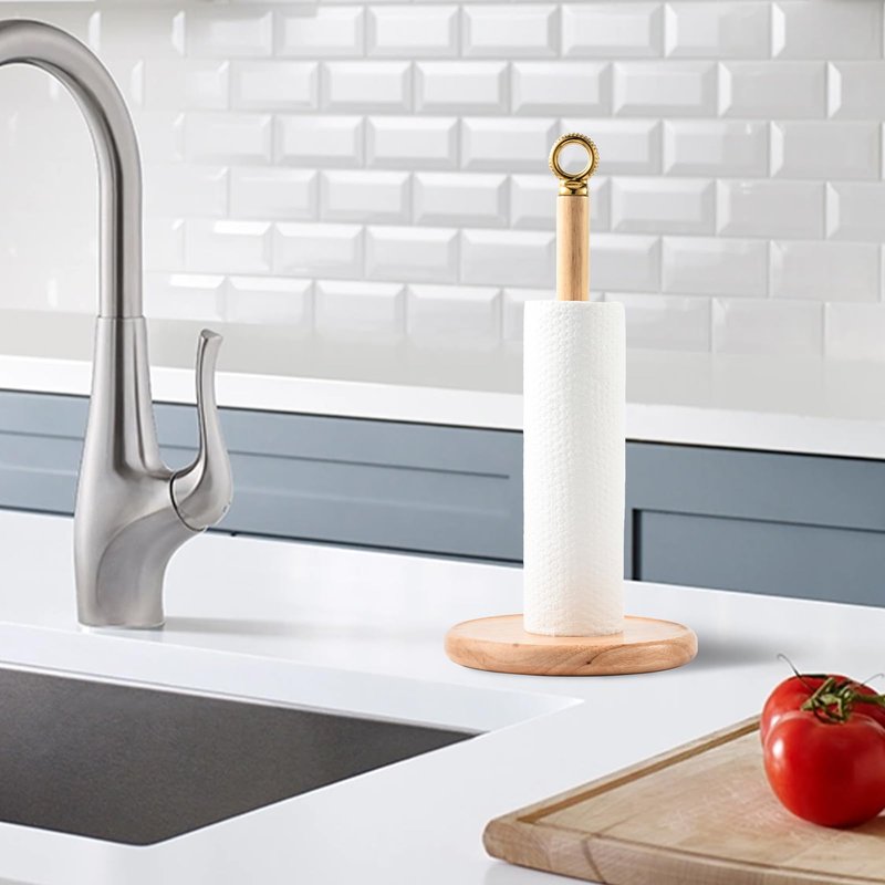 SATU BROWN Stylish Paper Towel Holder Countertop with Heavy Duty Wood Base, Farmhouse Paper Towel Roll Stand for Kitchen Counter fits Standard and Jumbo Size Paper Towels