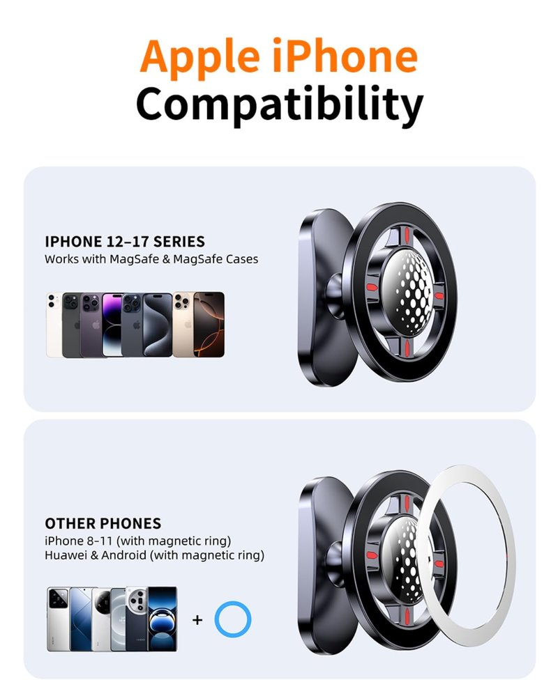 Ultra-Secure Magnetic Golf Cart Phone Mount | Compatible with iPhone 17/16/15/14/13/12 & MagSafe Cases | Universal Fit for EZGO, Club Car, Yamaha Golf Carts | Ideal Golf Accessory Gift for Men & Women