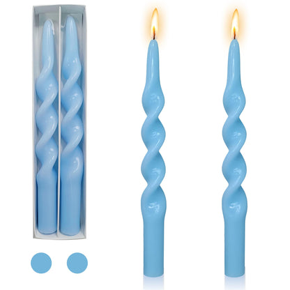 Gedengni Blue Candlesticks Spiral Taper Candle - Set of 2 Cute Candle Sticks 10 Inch Long Tapered Candles Twisted Candlestick for Anthropologie Home Dinner Decor Wedding (1D-Blue)