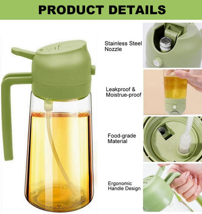 Aukomer Oil Dispenser Bottle Glass Olive Oil Sprayer 2 Pcs: 2 in 1 Olive Oil Dispenser Bottle, Premium Oil Sprayer for Cooking, Glass Oil Spray Bottle for Air Fryer Salad BBQ Baking-470ml