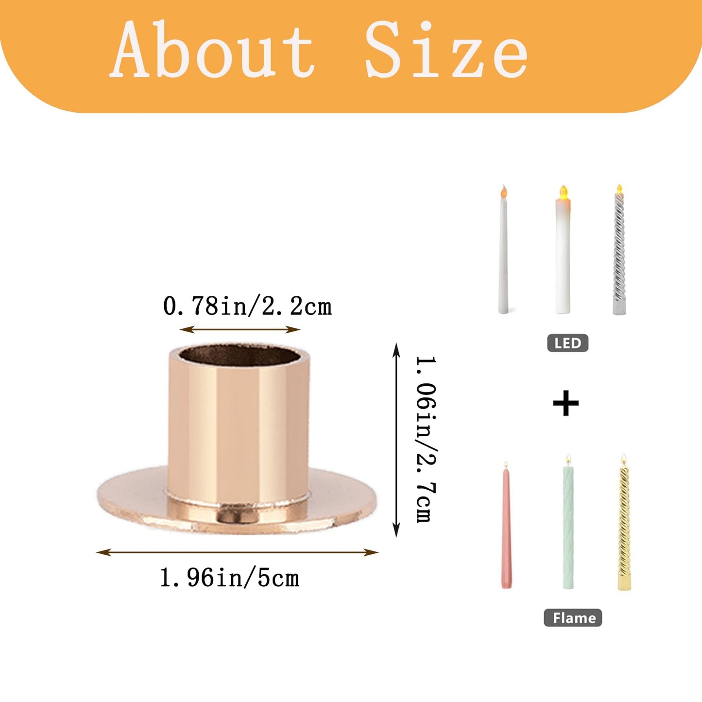 Gold Taper Candle Holders Set of 6 - Elegant Metal Candlestick Holders for Table Centerpieces, Wedding, Dining Room & Home Decor, Fits Standard Chime Candle Holder