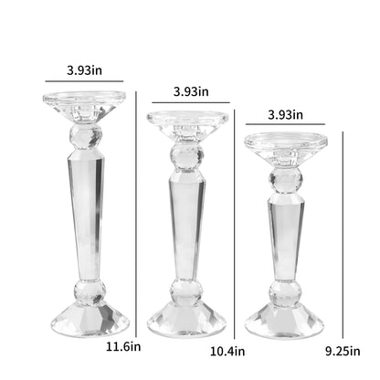 DONOUCLS Crystal Candle Stick Holders Set of 3, Clear Crystal Taper/Pillar Candles Holder Table Centerpieces for Party and Wedding Decoration, Comes with Gift Box