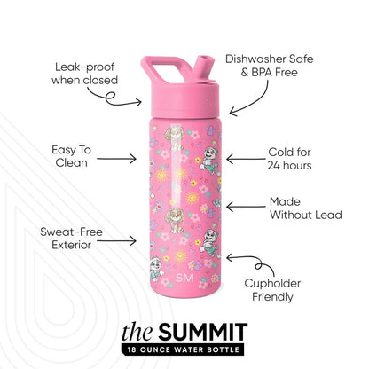 Simple Modern Paw Patrol Kids Summit Water Bottle with Straw Lid | 18oz Stainless Steel Cup Insulated Tumbler for Toddlers, School | Sunny Florals