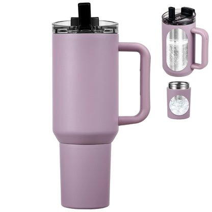 Pawtong 40oz Insulated Tumbler with 2-in-1 Lid and Straw, Bottom Detachable 2-in-1 Tumbler with Handle Stainless Steel Water Bottle Reusable Coffee Tumbler Travel Mug Wide Mouth Thermal Cup (Purple)