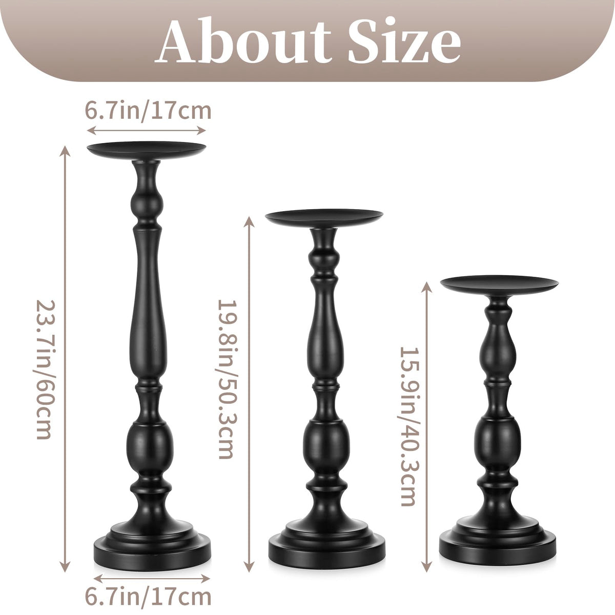 Sziqiqi Pillar Candle Holders Tall - Set of 3 Black Candle Stand for Pillars Large Metal Candleholder Sets Decorative for Christmas Halloween Living Room Easter Entryway