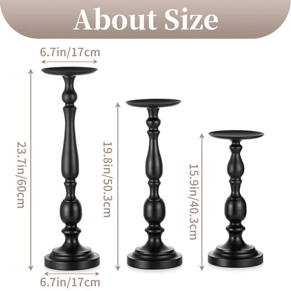 Sziqiqi Pillar Candle Holders Tall - Set of 3 Black Candle Stand for Pillars Large Metal Candleholder Sets Decorative for Christmas Halloween Living Room Easter Entryway