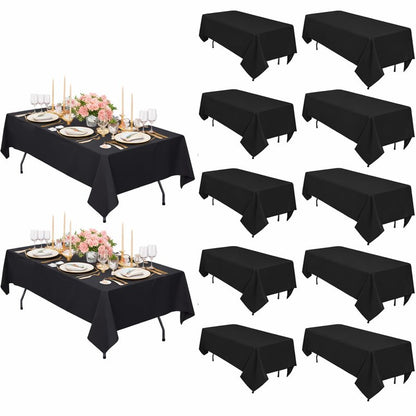 ZuGeo Polyester Rectangle Table Cloth,Table Cloths for 6 Foot Rectangle Tables,Washable Decorative Fabric Table Covers for Wedding Party,Banquet and Camping (Black, 12Pack-60×102")