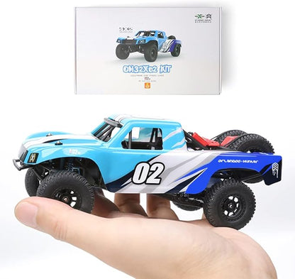 FunXylophy RC Sport Racing Drift Car 1/32 2.4G Mini RWD RC Electric Straight Bridge Off-Road Short Truck Model (KIT Version/Blue)