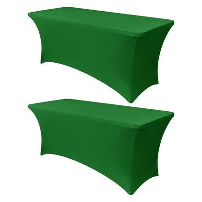 Obstal 8Ft Stretch Spandex Table Cover for Standard Folding Tables - 2 Pack Universal Rectangular Fitted Tablecloth for Party, Banquet, Events, Trade Show (Emerald Green, 96L x 30W x 30H Inches)