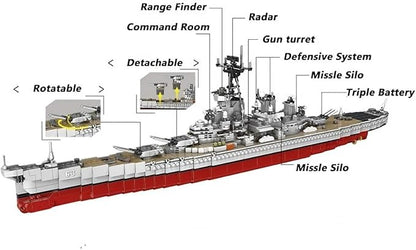 USS Missouri Aircraft Carrier Battleship Building Toys Set WW2 Navy Warship Battleship Building Set Military Building Block Set for Teens and Adults Army Toy for Collectors(2631 PCS)