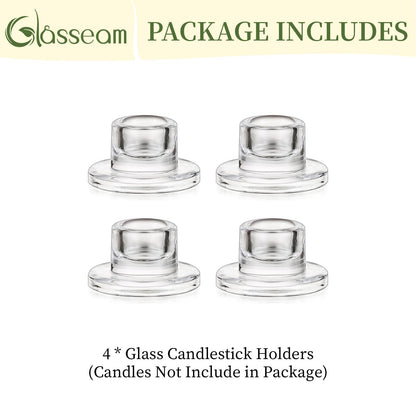 Glasseam Glass Tapered Candlestick Holders: Small Taper Candle Holders Set of 4 Clear Candle Sticks Holder for Table Centerpiece Short Modern Candle Holder for Wedding Christmas Home Decoration