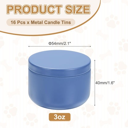 MECCANIXITY 3oz Candle Tins, 16pcs Metal Candle Tins Jars with Lids Round Empty Tin Can Containers Bulk for Storage Tea and Making DIY Arts Crafts Christmas Gifts, Blue