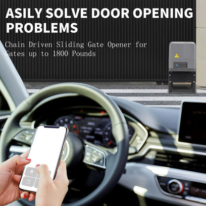 Sliding Gate Opener with WiFi App Control & 4 Remotes, Automatic Electric Gate Motor Complete Kit for Driveway Slide Gates Up to 1800lbs, Chain Driven Security System with Infrared Sensor, Auto Close