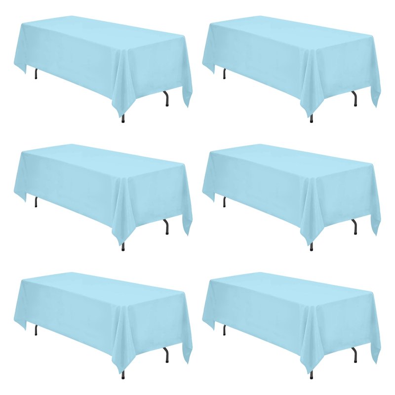 BRILLMAX 6 Pack Light Blue Tablecloths 70 x 120 Inch for 6ft & 8ft Rectangle Tables - 150 GSM Polyester Fabric, Universal Fit, Water, Stain & Wrinkle Resistant Cloth Cover for Wedding Banquet