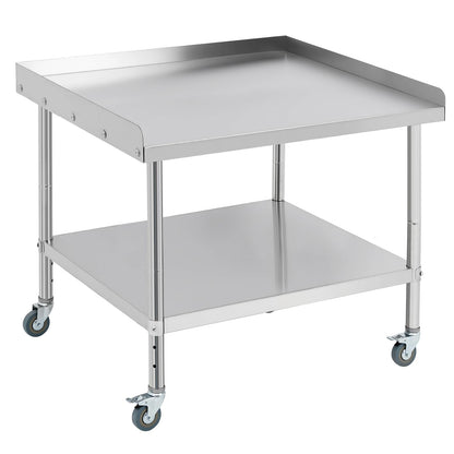 MilleLoom 36"x30"x30" Stainless Steel Grill Stand Table, NSF Certified, 3-Sided 2" Backsplash, Adjustable Legs & Wheels, 660 lbs Capacity, Equipment Stand for Restaurant, Hotel, Home Kitchen