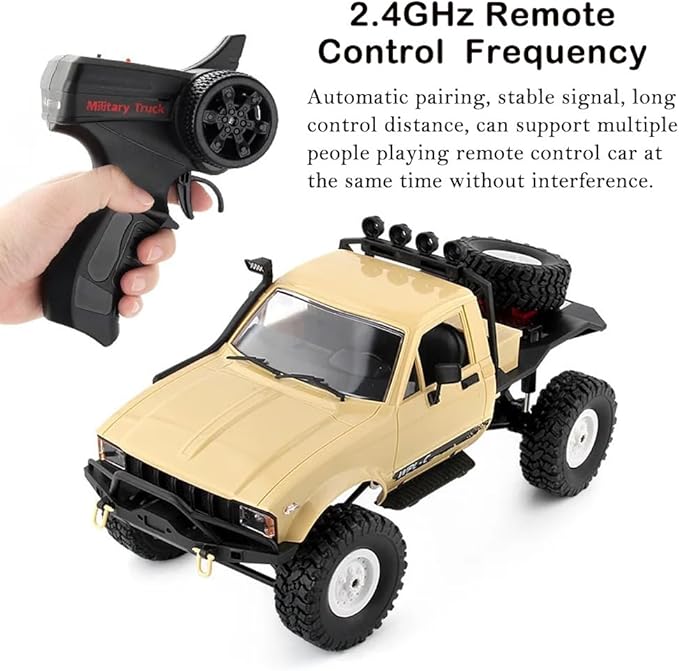 RC Truck 1/16 RC Rock Crawler WPL C14 4x4 RC Semi Truck 2.4GHz Remote Control Car All Terrain Off Road RC Climbing Car with LED Lights and 2 Batteries for Adults (Yellow)
