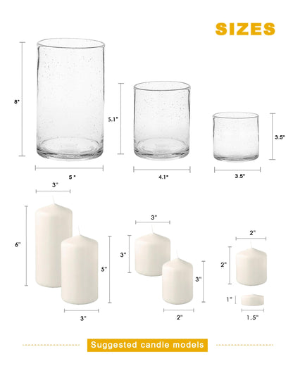 ARIAMOTION Glass Candle Holders Set, 3 Sizes 8" 5" 3.5" Height