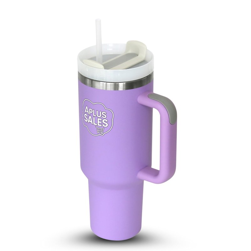30 oz Tumbler with Handle & Straw Lid - Stainless Steel Tumbler - Tea, Beverages & Travel Coffee Mug - Leakproof & Double-Walled Insulated Cup Water Bottle with Straw - Cup Holder Size - Light Purple