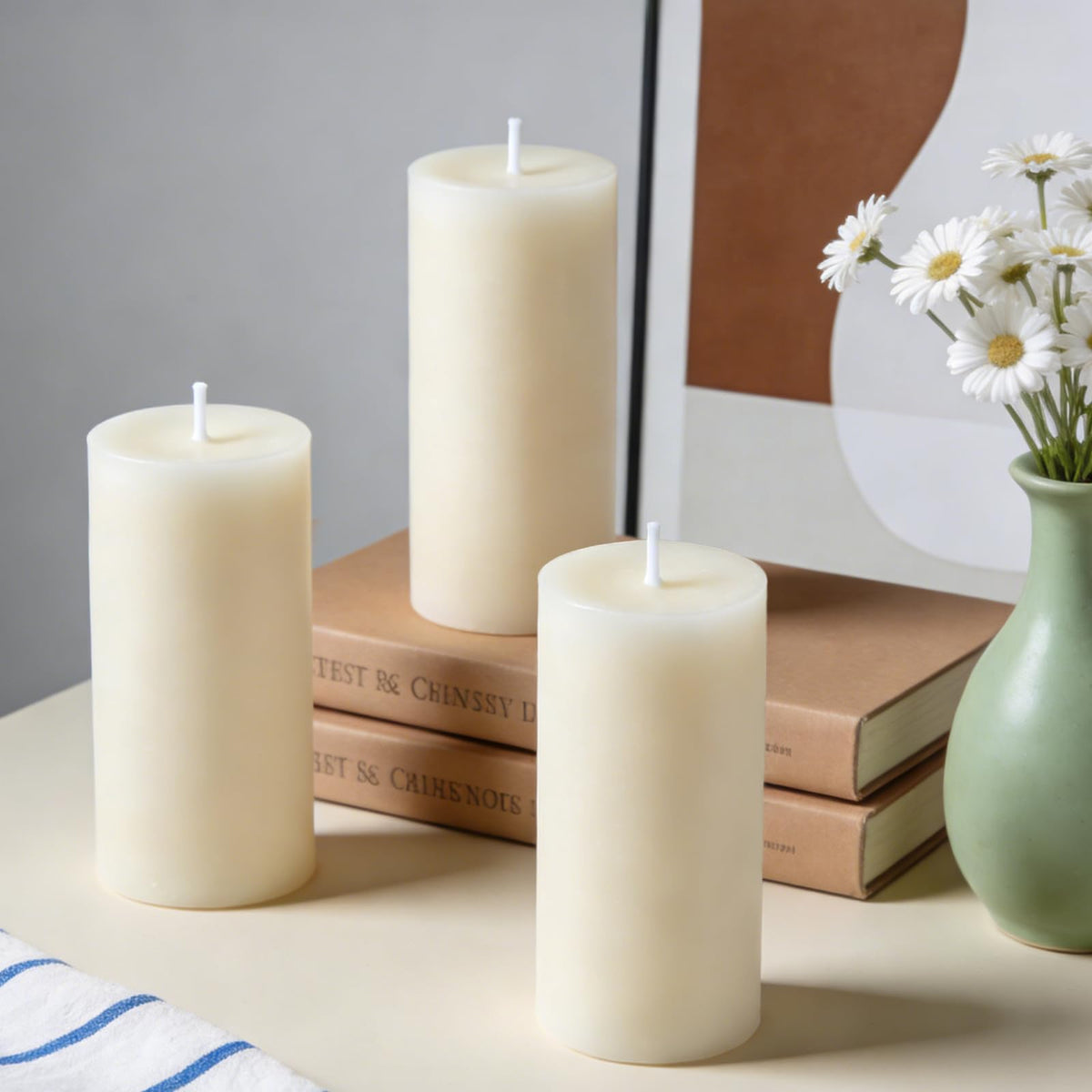 Natural Beeswax Pillar Candle 2x4 inch in Bulk, Smokeless and Long Lasting (22-27 Hours) Pure Beeswax Candle, Natural Unscented, 6 Pack - Off White