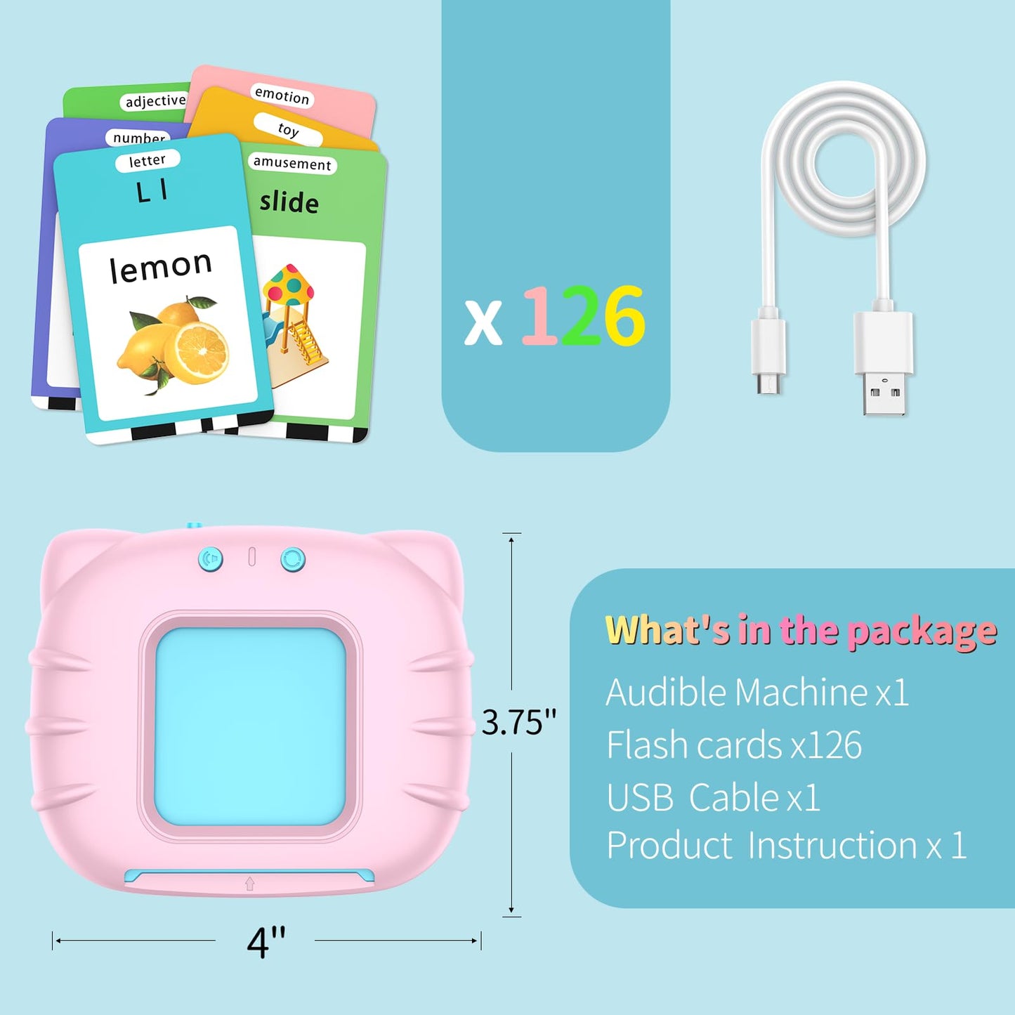 Eaever ABC Talking-Flash-Cards with 252 Sight Words, Easter Birthday Gifts for Girls 2 3 4 5 6 Years, Language Therapy Toys for Autistic Children, Learning Toys for Toddlers Ages 2-6, Pink