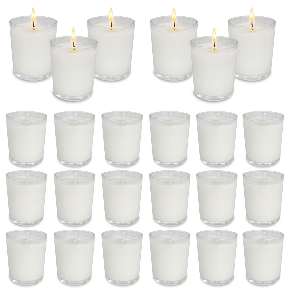 24 Pack White Unscented Clear Glass Filled Votive Candles. Hand Poured Wax Candle Ideal Gifts for Spa Weddings Birthdays Holidays Party.